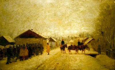 Marching Soldiers in Winter Landscape by Laszlo Mednyanszky